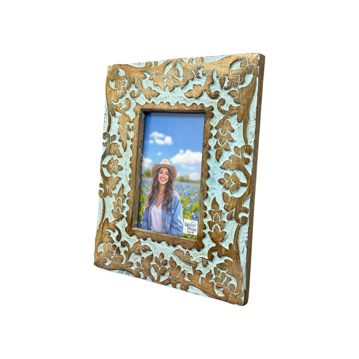 Wilco Home - Wholesale Picture frame - Roman Hand-Carved Mango Wood Photo Frame-Celestial Blue 4