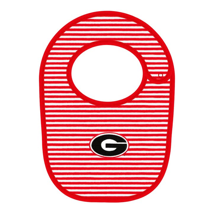 Georgia Bulldogs Striped Newborn Bib for wholesale by Creative Knitwear