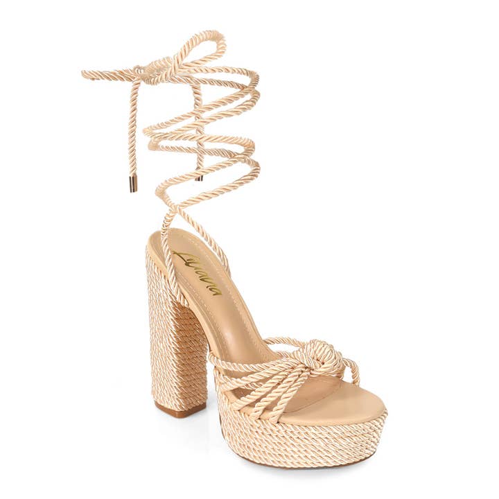 RENEE-1 MULTIPLE ROPE KNOT W/ CHUNKY ROPE HEELS NUDE for wholesale on Faire
