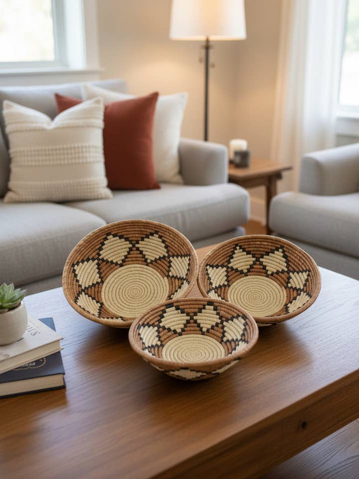 Amara Paniers Bols en Paille de Raphia - Lot de 3 pour la vente par Shebobo