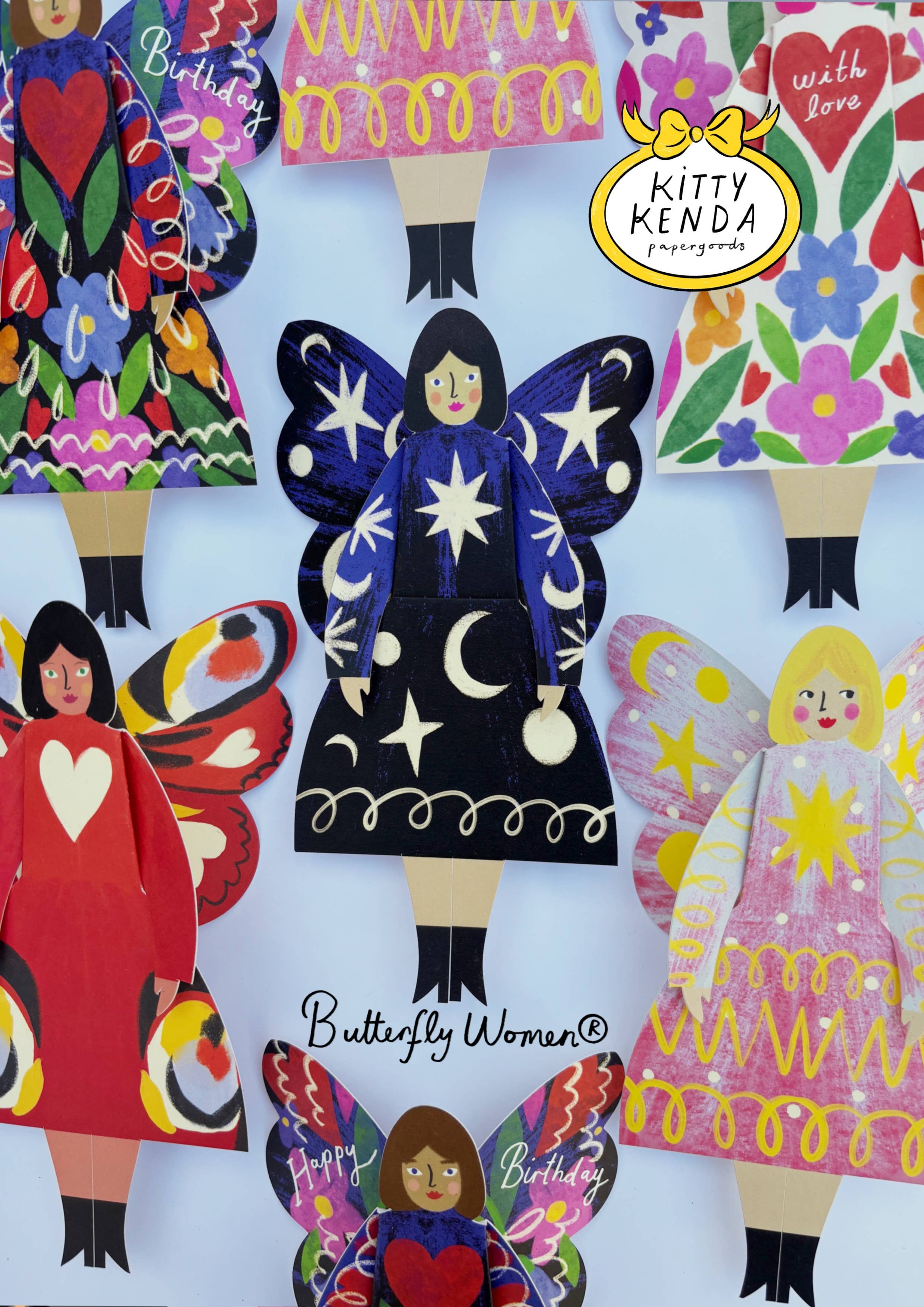 Kitty Kenda Papergoods - Wholesale Everyday Greeting Card - Butterfly Woman Sitting Greeting Card - Stardust6