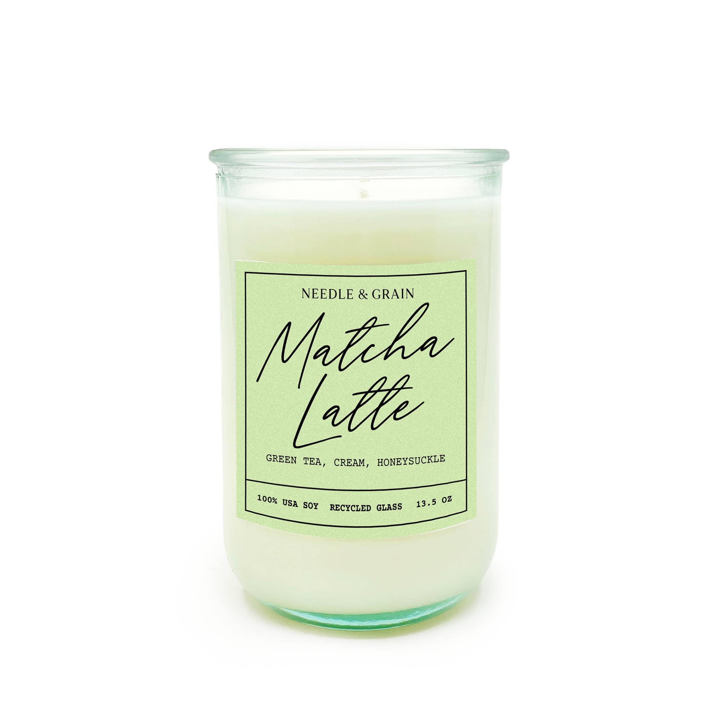 Needle & Grain Provisions - Wholesale Jar/Filled Candle - Matcha Latte - Recycled Green Glass Jar