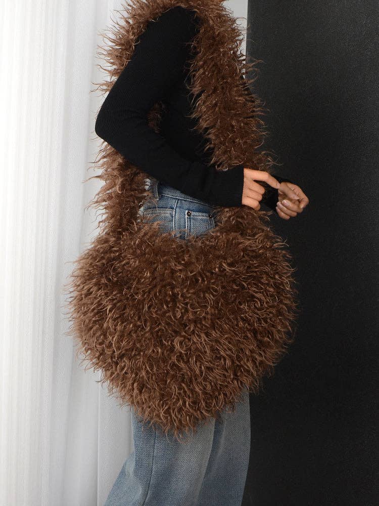 Sweetkama - Wholesale Crossbody Bag - Women's - Ladies Y2K Heart-Shaped Plush Bag SKAB40918