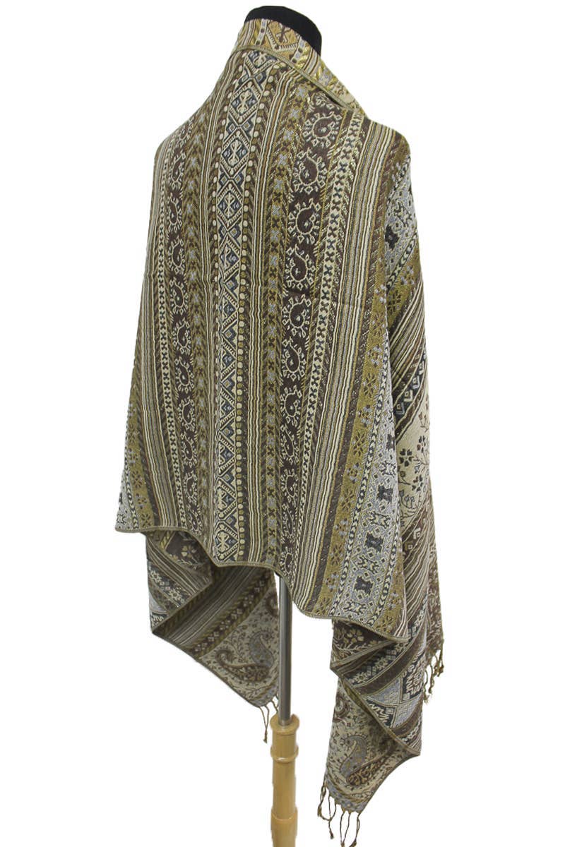 AS SHOWN Geometric Paisley Metallic Pashmina Shawl Scarf for wholesale on Faire4