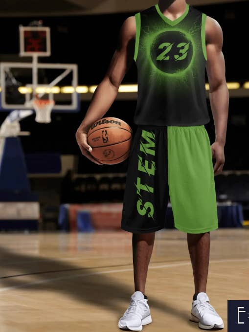 E=M/C2 - Wholesale Team sports jersey – Men's - NEW E=M/C2 Adult Black Hole Green Basketball Sports Uniform2