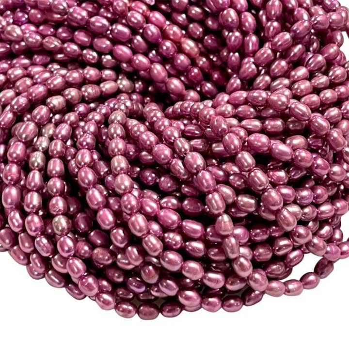 6x4mm Burgundy Color Pearl Gemstone Rice Beads Stands for wholesale by TRIVENI USA INC