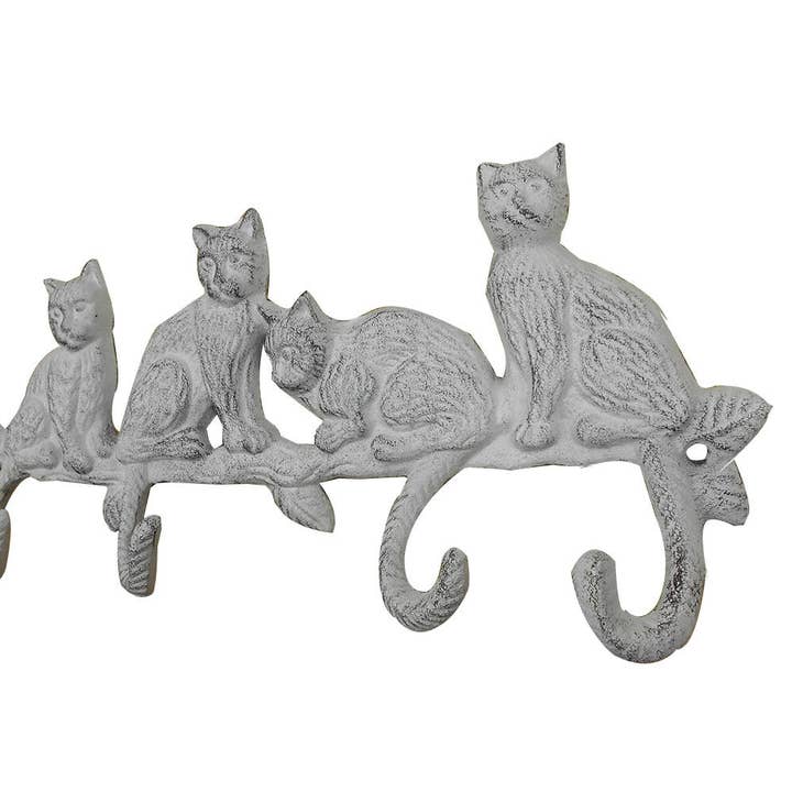 Whitewashed Cast Iron Sitting Cat Family Decorative Metal Wa for wholesale by Hampton Ironworks