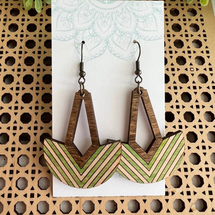 Boho Hand painted lightweight maple wood earrings for wholesale by Seasideblooms