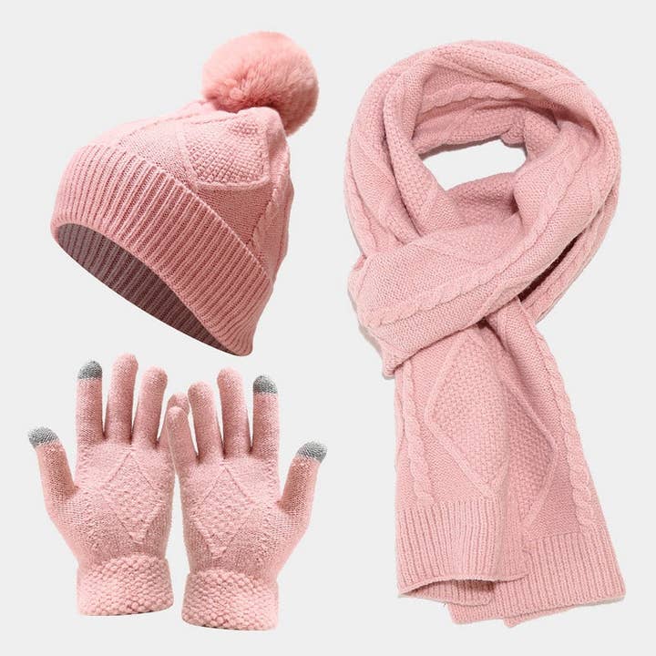 Dipped Shop - Wholesale Winter accessory set – women's - Winter Knit Thick Warm Scarf Hat Gloves Set DP25G7162