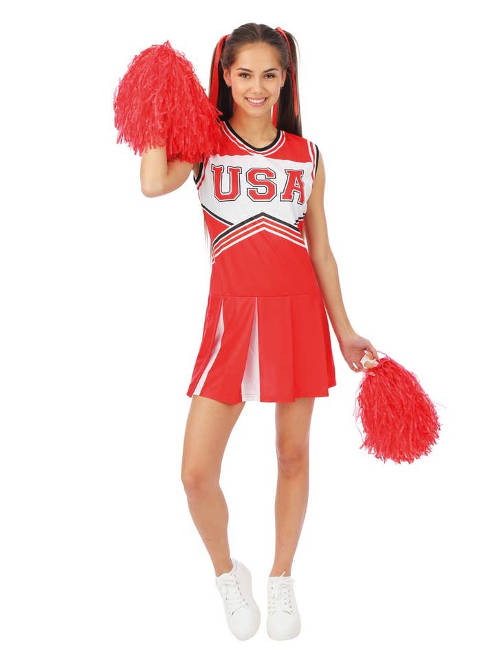 Costume pom-pom girl - rouge - adulte - S/M pour la vente par P'tit Clown