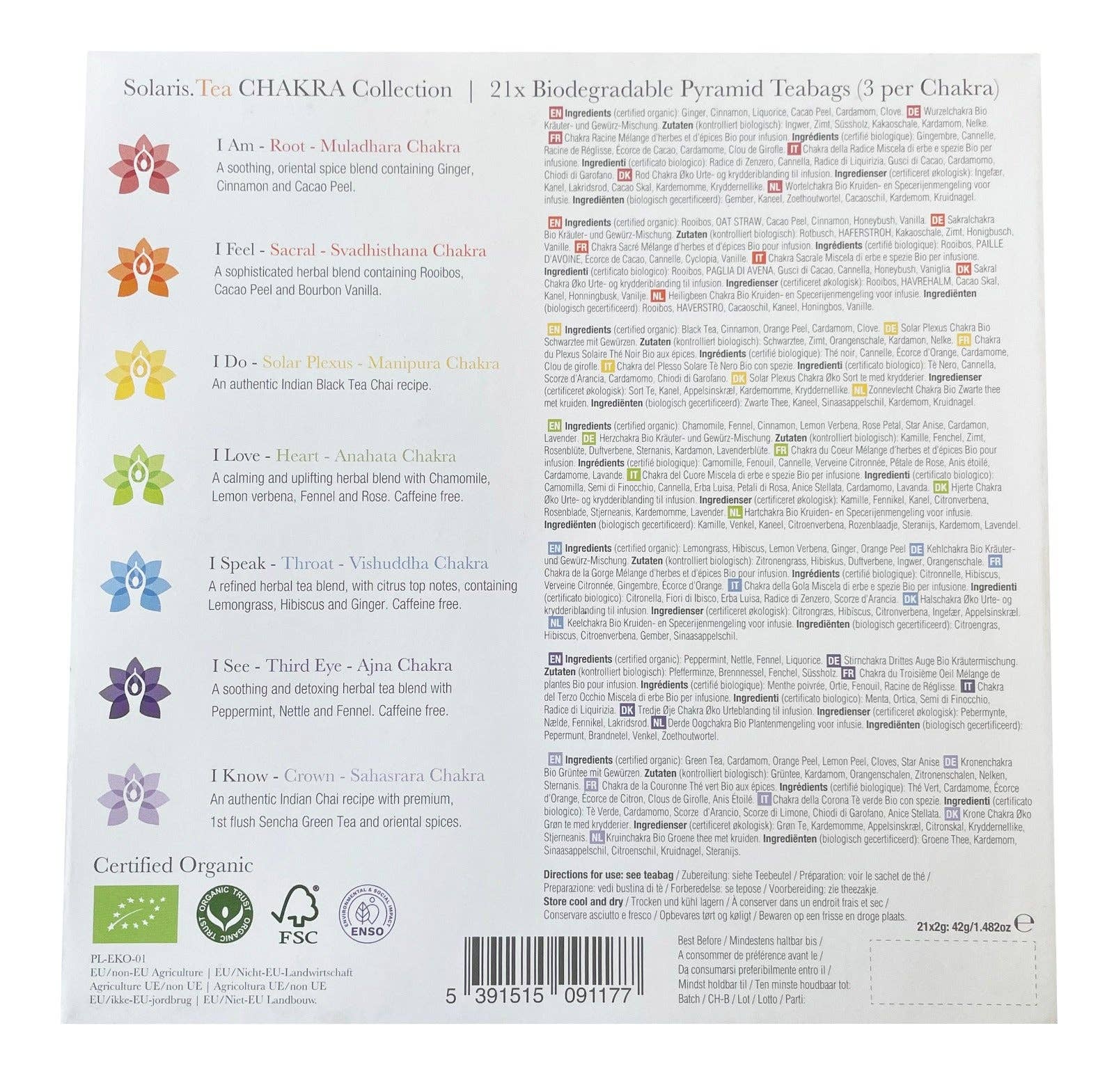 Solaris Tea / Good Earth Goods e.K. - Wholesale Tea Bags - CHAKRA Collection gift set - 21 biodegradable pyramid tea bags (individually wrapped), 42g2