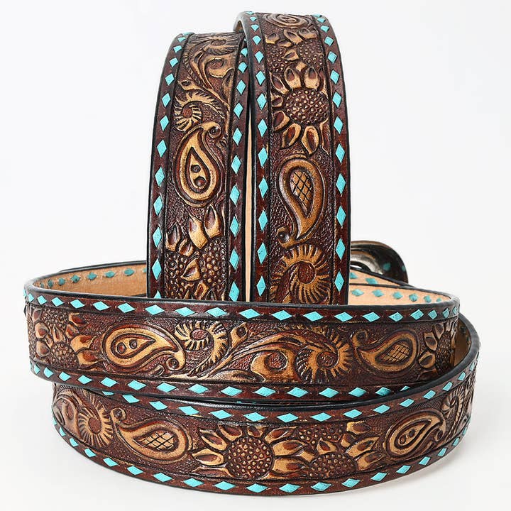LS Western - Wholesale Belt - Unisex - Unisex NYFW 2024 Hand-Tooled Genuine Leather Belt