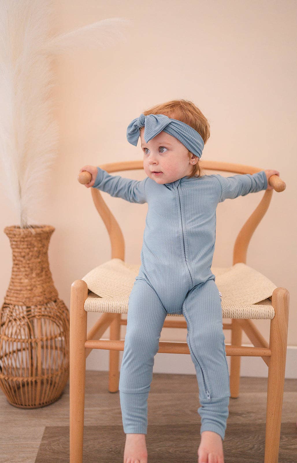 Harp Angel Boutique - Vente Bandeau – bébé - Bandeau noué - Bleu Arona côtelé2