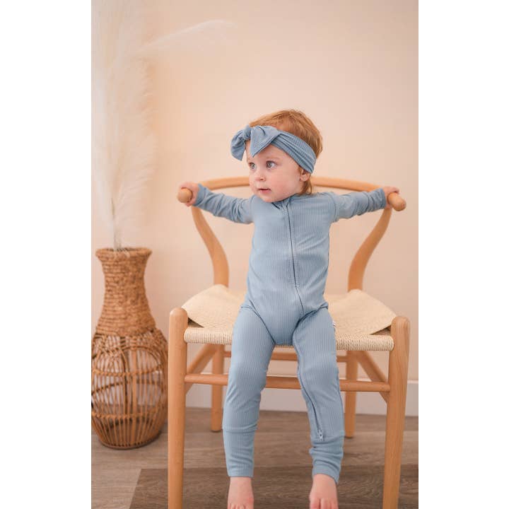 Harp Angel Boutique - Vente Bandeau – bébé - Bandeau noué - Bleu Arona côtelé2