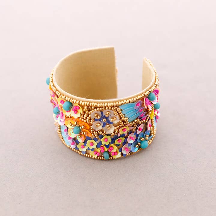 Sonata - Vente Bracelet manchette - Bracelet réglable avec fleurs et paillettes5