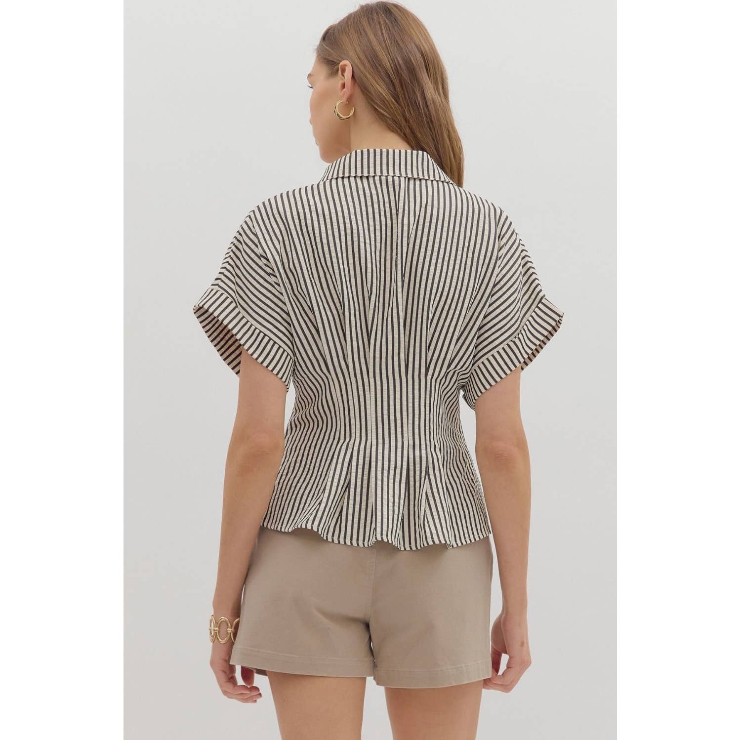 STYLE USA - Wholesale Tunic - Women's - Stripe collar button front pleated top17