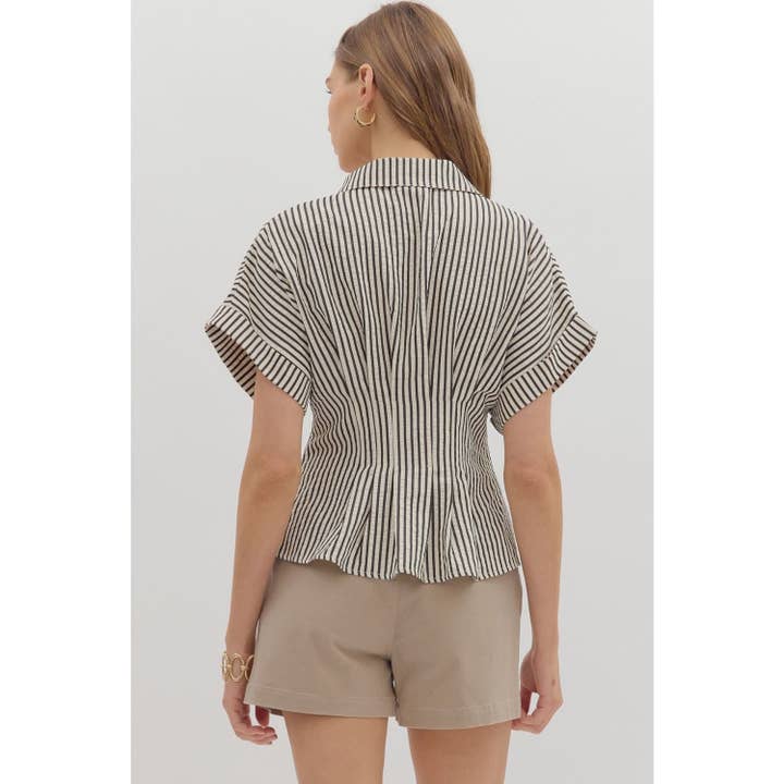 STYLE USA - Wholesale Tunic - Women's - Stripe collar button front pleated top17