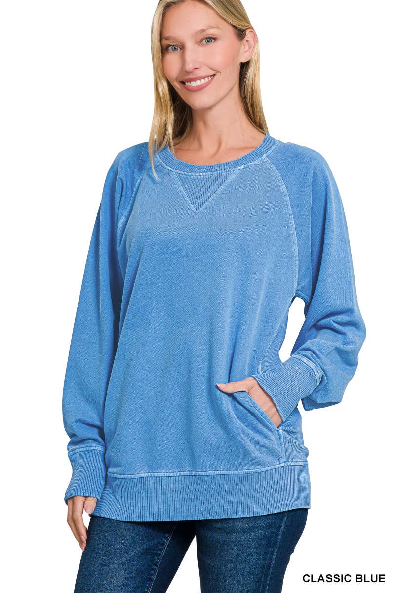 42POPS - Wholesale Sweatshirt - Women's - `.Washed French Terry Pullover With Side Pockets30