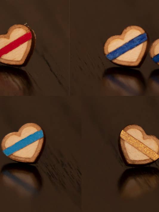 First Responder Heart Wood Stud Earrings for wholesale by Timeless Engraving