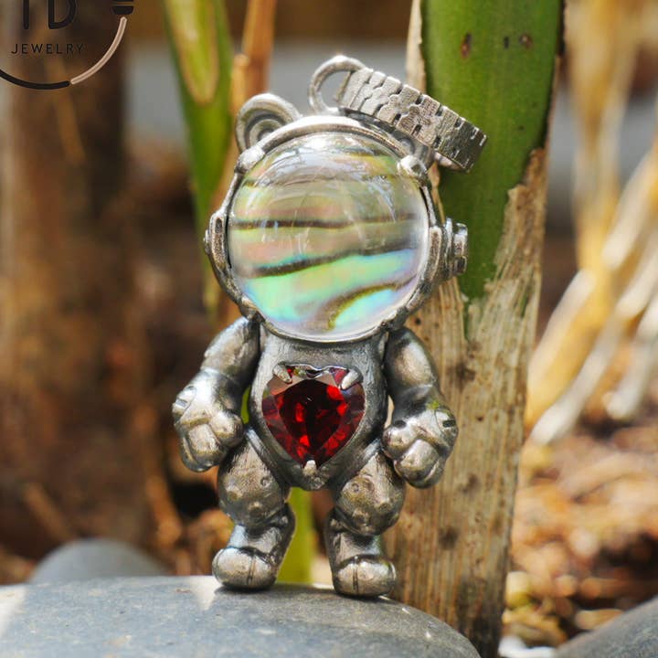 Vedhæng i 925 sølv med abalone-skal & rød granat, håndlavet dyretotem-halskæde i gotisk eventyrstil, gave til hende, fødselsdag for engroshandel hos idjewelry