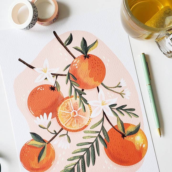 Botanical Orange Art Print by Anna Cheng for wholesale by Anna Cheng Design