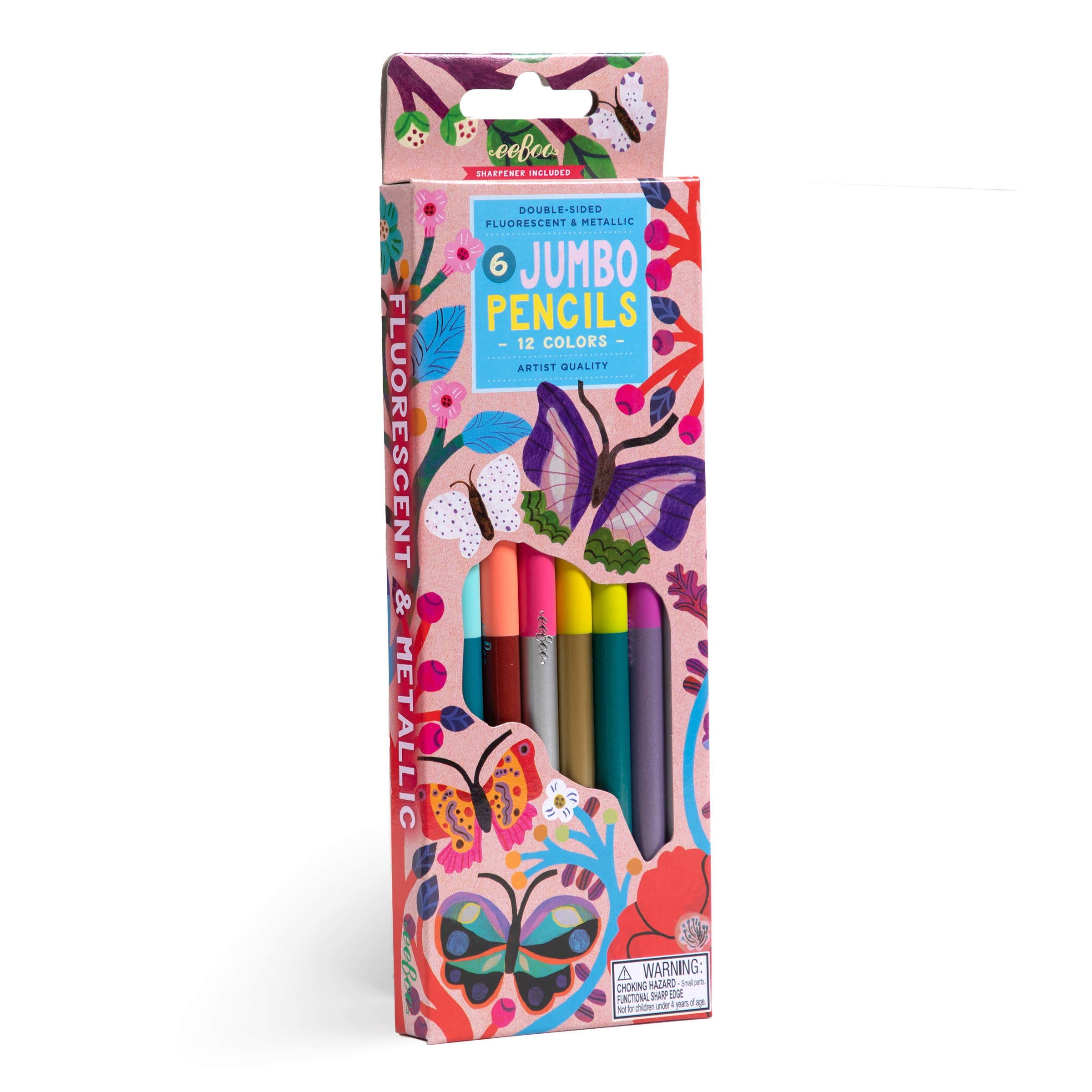 eeBoo - Vente Crayons de couleur - Butterflies 6 crayons spéciaux double face Jumbo0