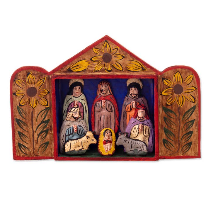 Caring For Baby Jesus Wood And Ceramic Nativity Retablo for wholesale by NOVICA