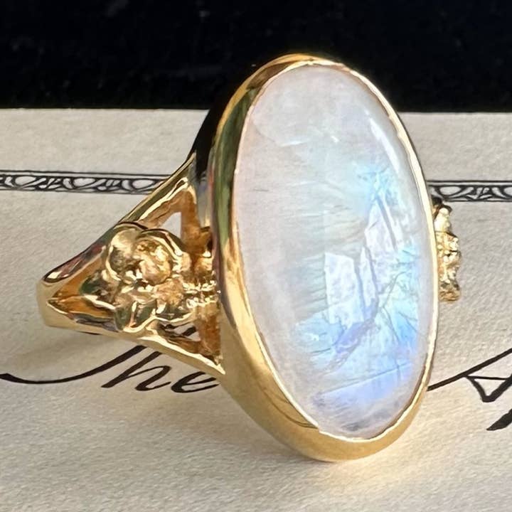 Vermeil Rainbow Moonstone African Violet Ring for wholesale by Summer Joy Silver