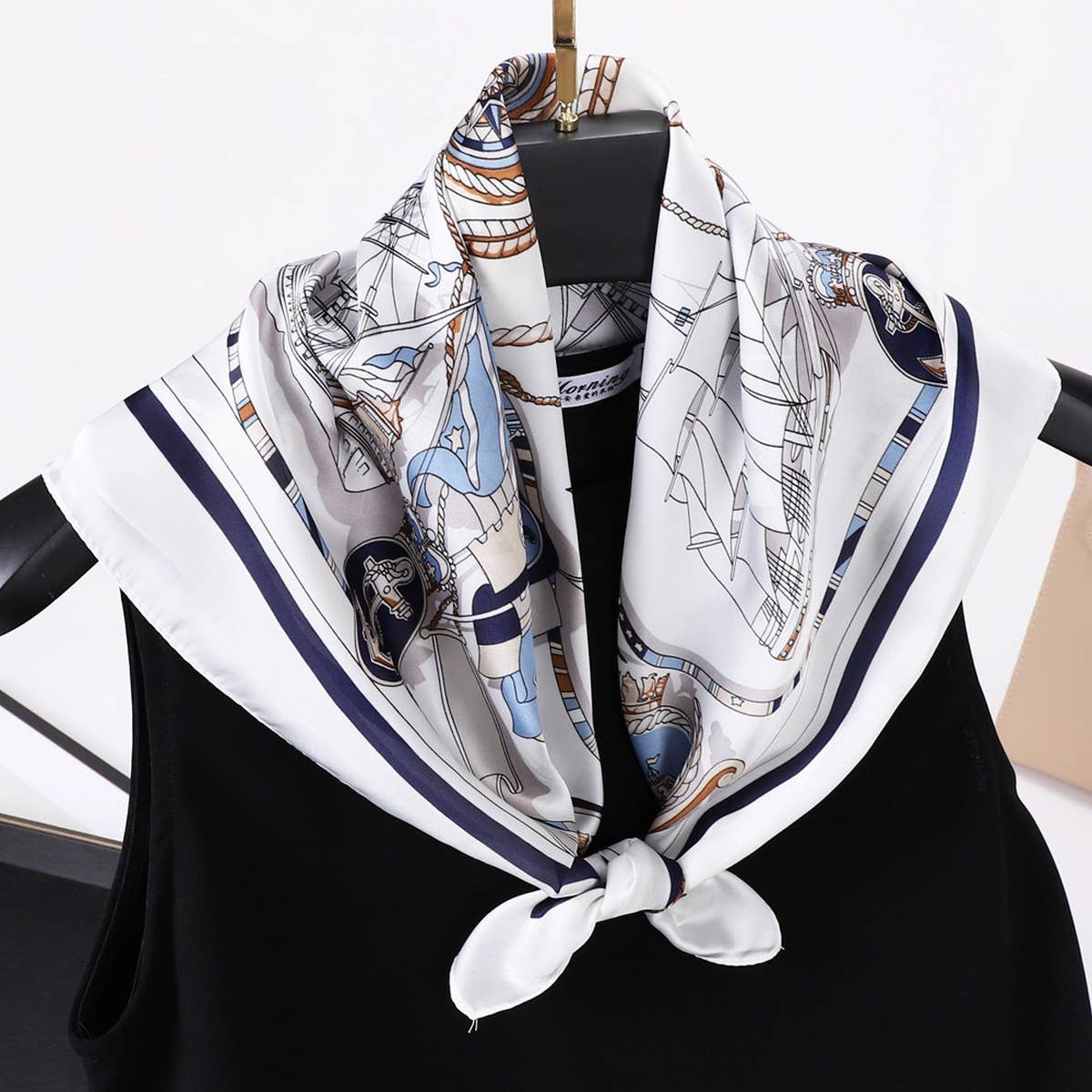 ACCITY - Wholesale Scarf - Women's - Vintage Letter Print Satin Square Scarf for Women_CWASC08097