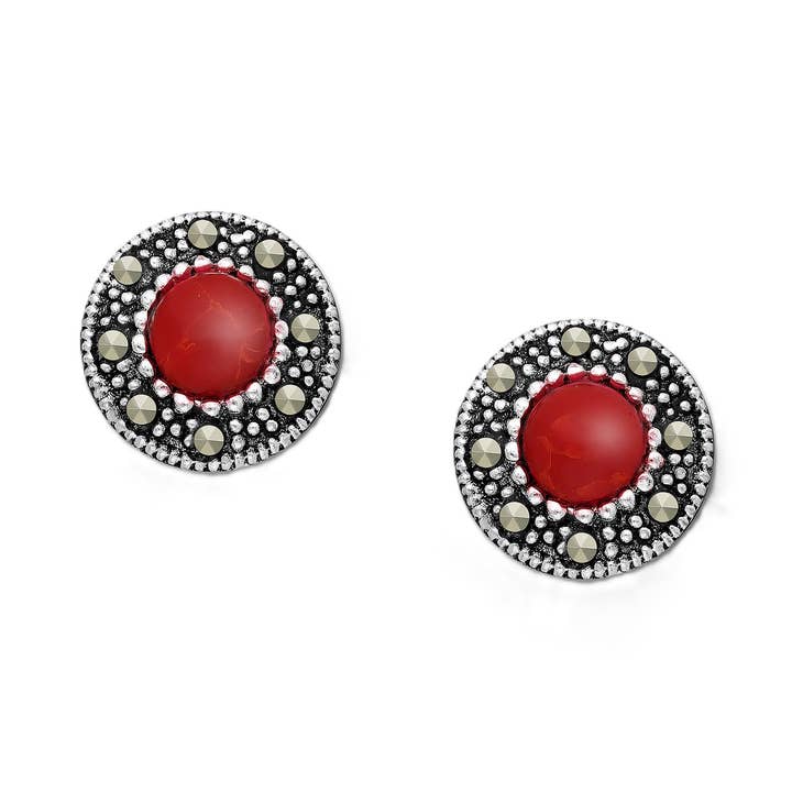 Boucles d'oreilles à tige circulaire en marcassite sterling pour la vente par Kate Carr / PureNY Jewelry LLC