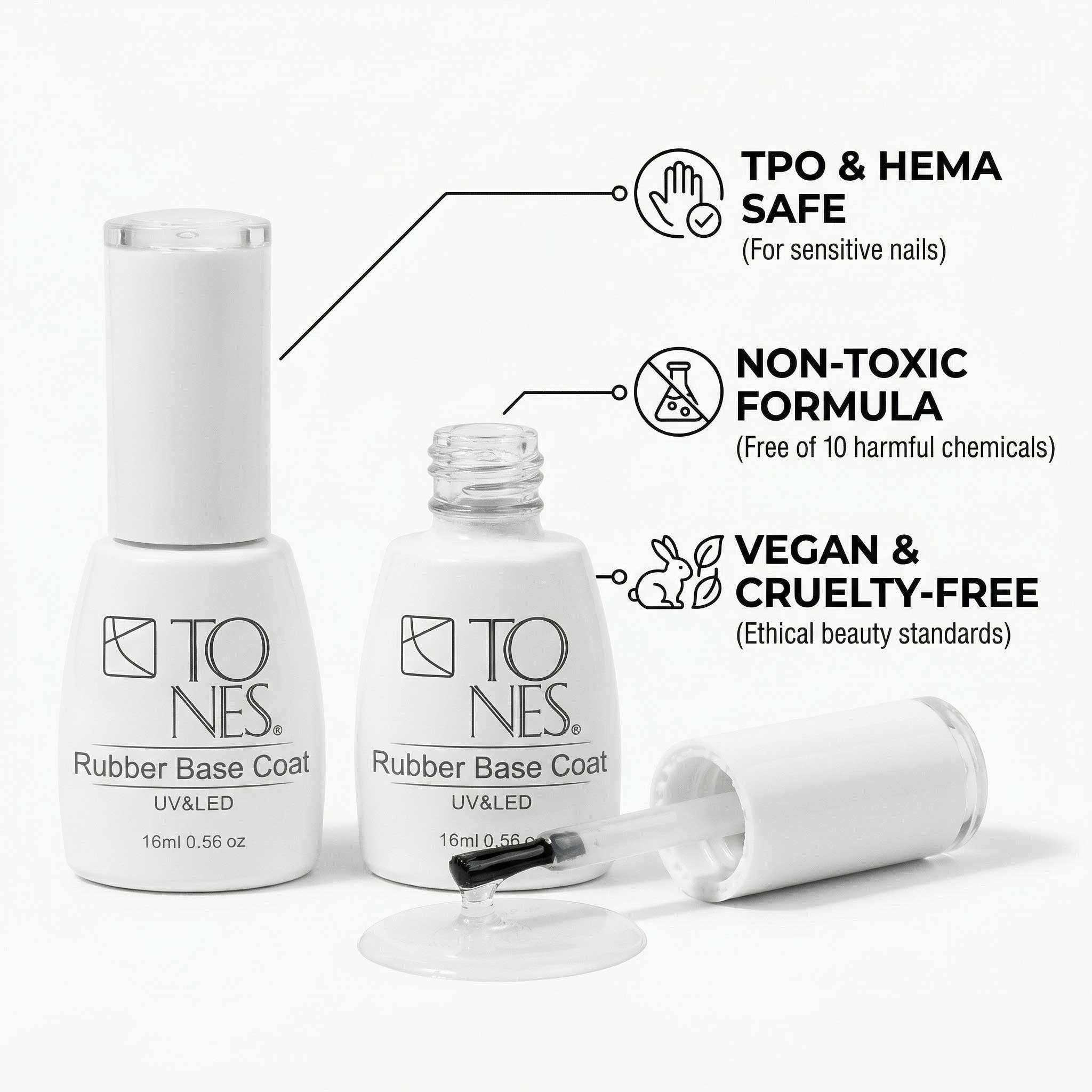 Tones Acrylics | Gels | Nail Art | Nail Tools & Accessories - Wholesale Nail Polish - Gel Polish Base Coat - Rubber 0.56 fl oz2