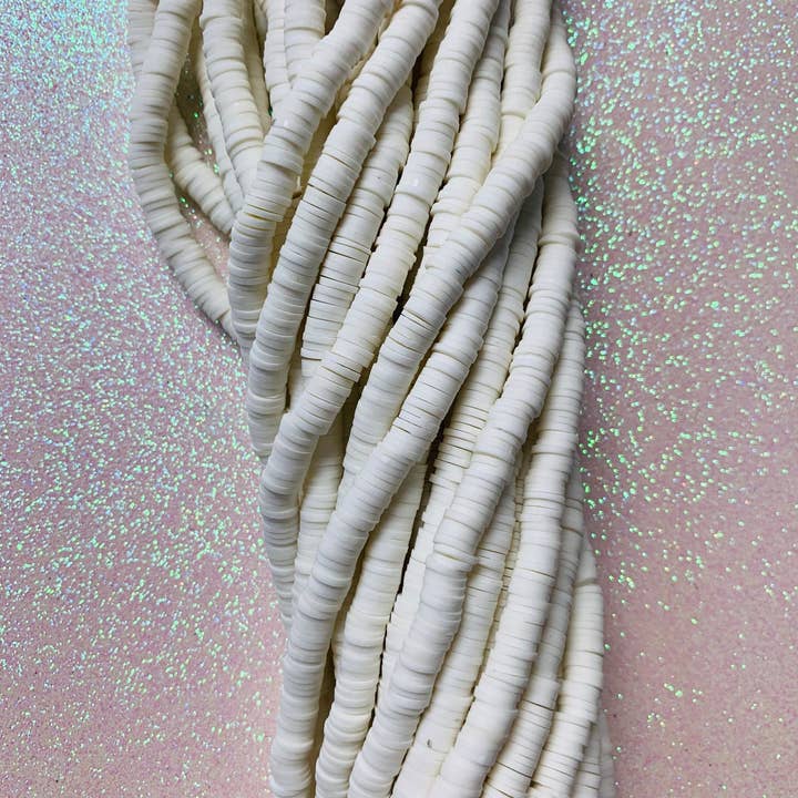 The Bead Bazaar - Wholesale Beads - White Puka Shell Heishi Beads, White Disc Beads, Spacer Beads, Polymer Clay Beads, Beads For Mask Chains, Jewelry Supplies, Flat Beads, White Bead2