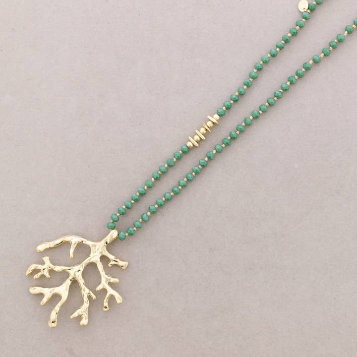 Sonata - Wholesale Snap Jewelry - Long Faceted Crystal Necklace with Coral Metal Pendant1