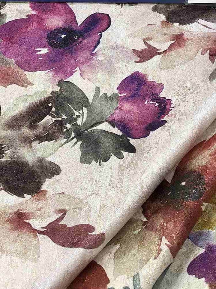 ASTER Floral Digital Print Metallic Fabric - Cotton Hand - 58 Inch. in Width, | Home Decor for wholesale by Fabrics Star