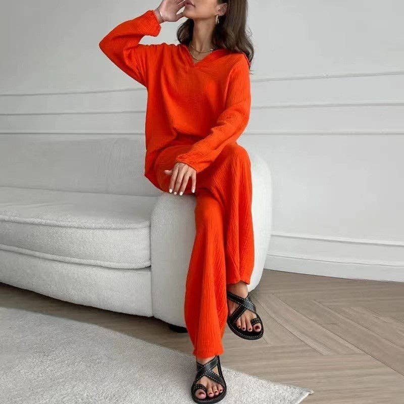 UZ Wholesale Store – wholesale Top & pants set (NOT Loungewear) – Women's – Solid Color Long Sleeve Lapel Blouse and Pants Set6