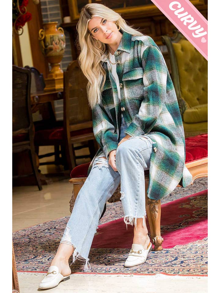 Sweet Lovely by Jen - Wholesale Shirt Jacket/Shacket - Women's - PLUS SIZE SHACKET /PLAID COAT20