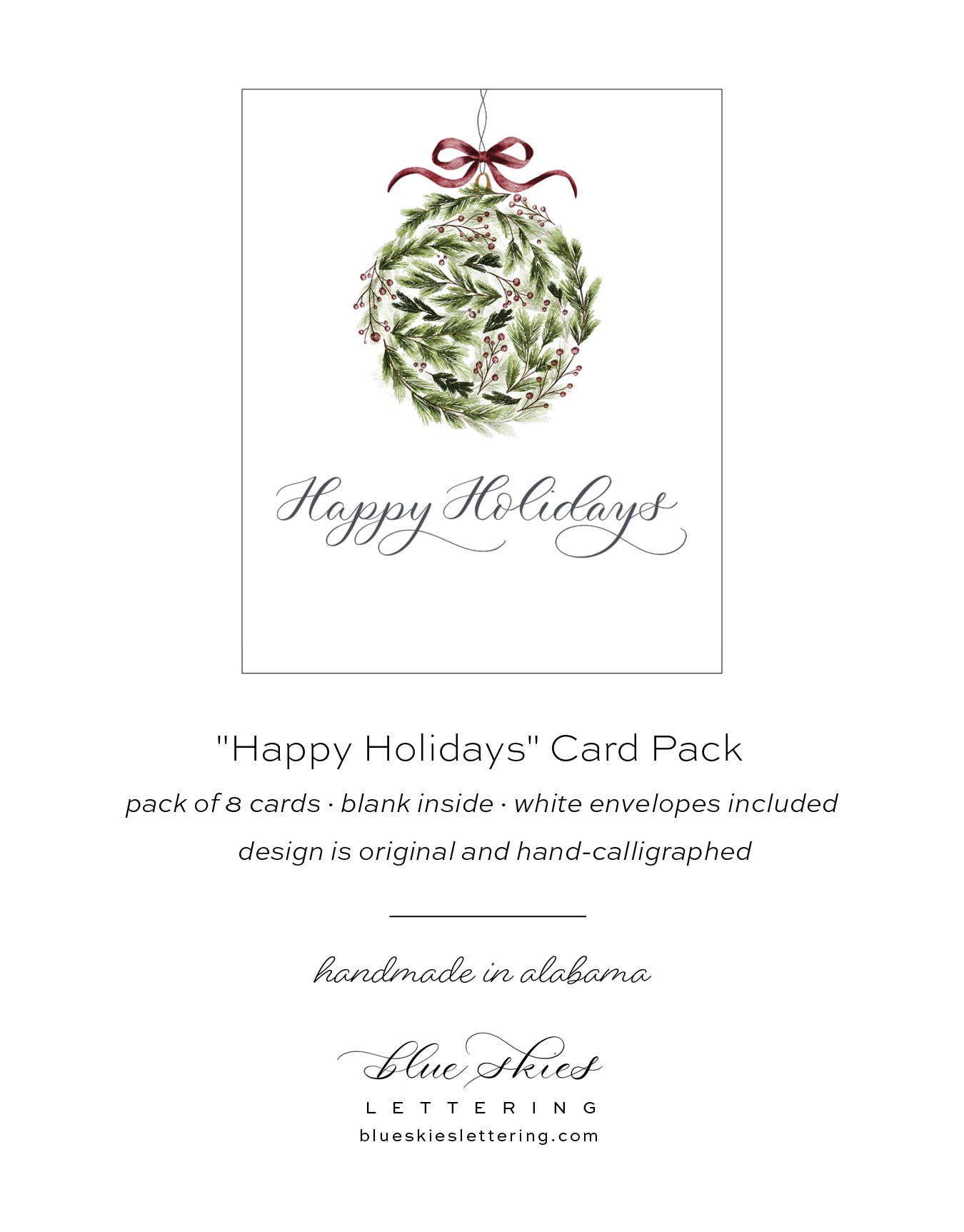 Blue Skies Lettering - Wholesale Christmas Card - "Happy Holidays" Card Boxed Set2
