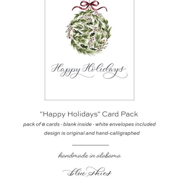Blue Skies Lettering - Wholesale Christmas Card - "Happy Holidays" Card Boxed Set2