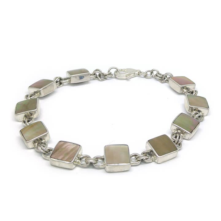 Sterling sølv Link armbånd med naturlige Shell firkanter for engroshandel hos SITA