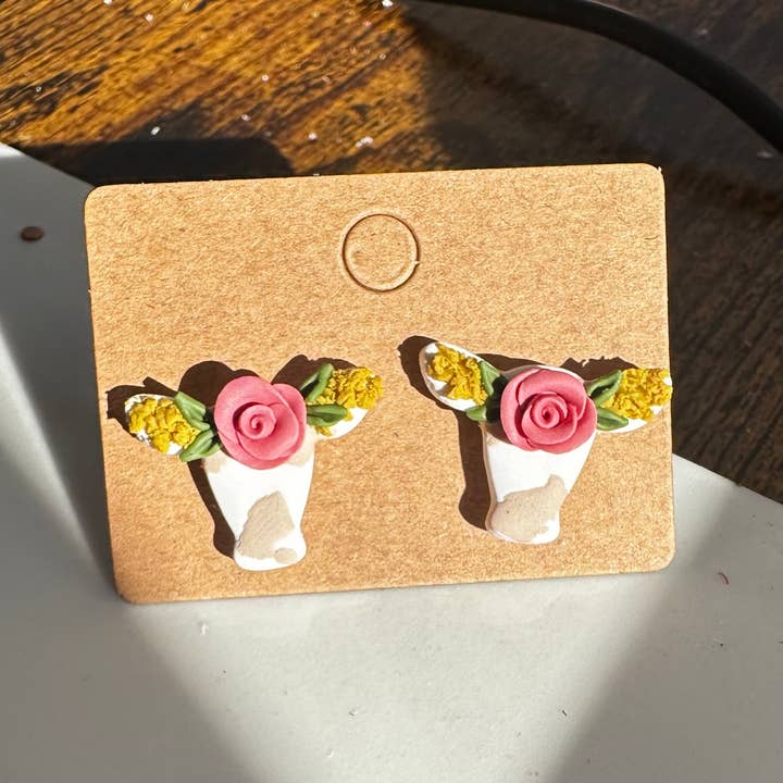 SmallTownClayCo - Wholesale Stud/Post Earrings - Cottage Core Cow Studs0