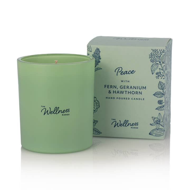 Vela de Cristal Bienestar Paz con Helecho, Geranio y Espino (paquete de 6) 17,99 £ para venta al por mayor de The Fragrance House Group