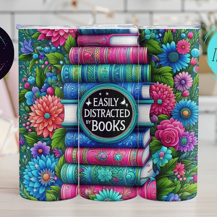 Facilement distrait par les livres Tumbler floral mince 20oz pour la vente par JAC Wholesale