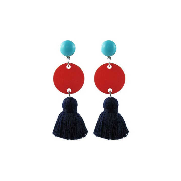 Katie Bartels Jewelry – wholesale Dangle earrings – Red Circle & Tassel Earrings
