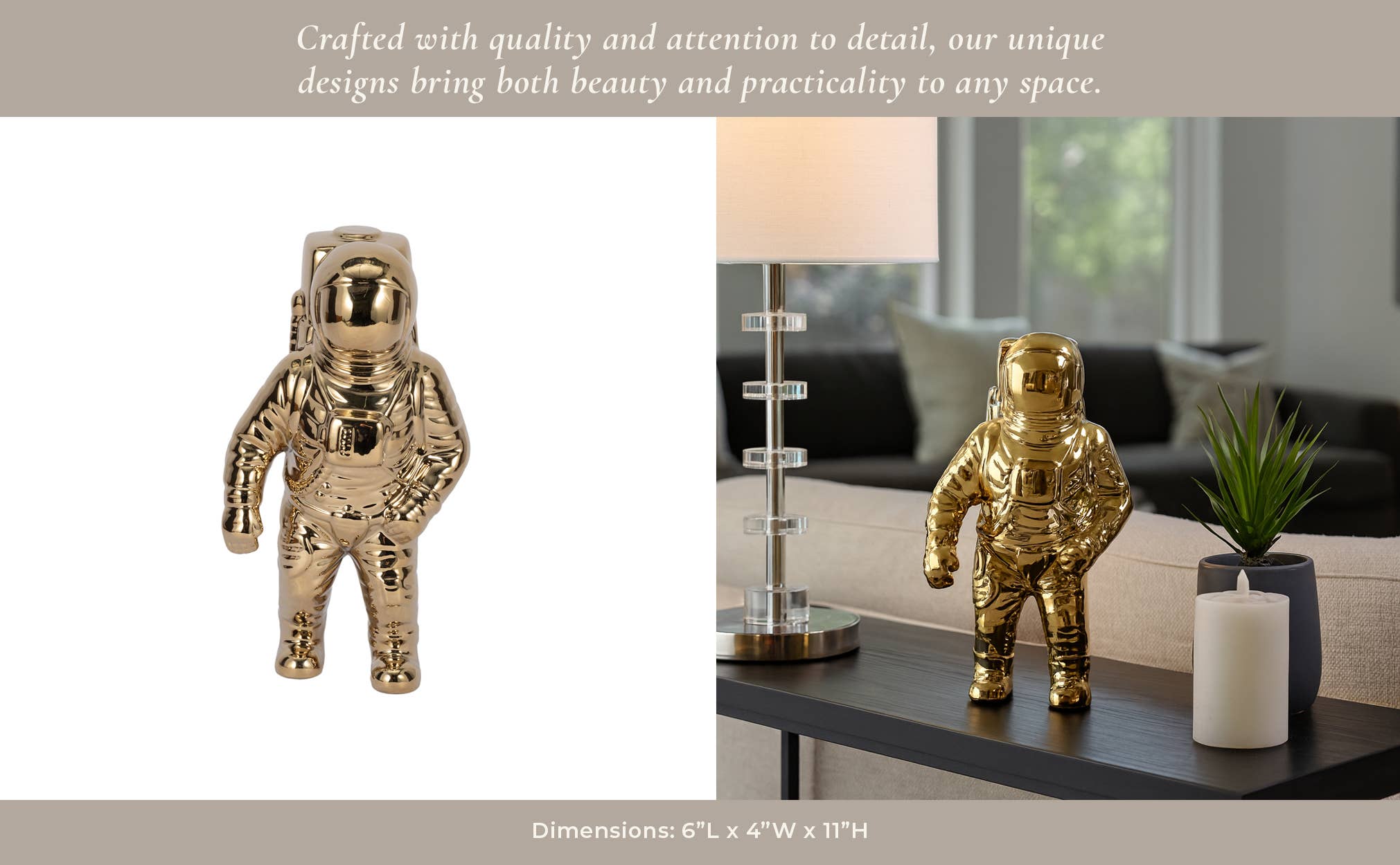 Sagebrook Home - Wholesale Decorative Figurine - Ceramic Abstract Astronaut Figurine - Gold, 11 in.13