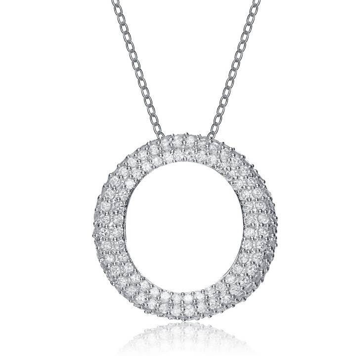 Pendentif rond plaqué rhodium C.Z. SS (2052-P) pour la vente par Genevive