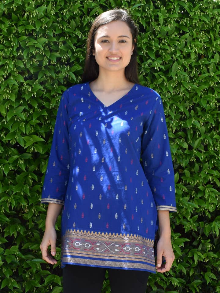 KRITIgold Block Printed Pure Cotton Tunic Top Kurti for wholesale by Ayurvastram