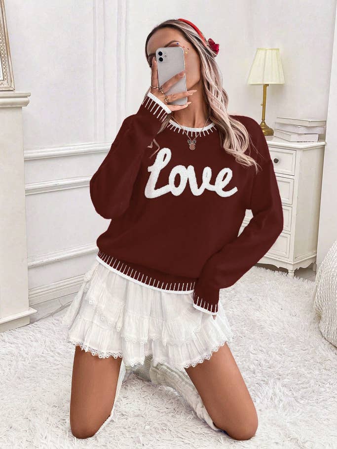 Rosa Clothing - Wholesale Knit Sweater - Women's - Valentines LOVE Letter Jacquard Sweet Knit Sweater4