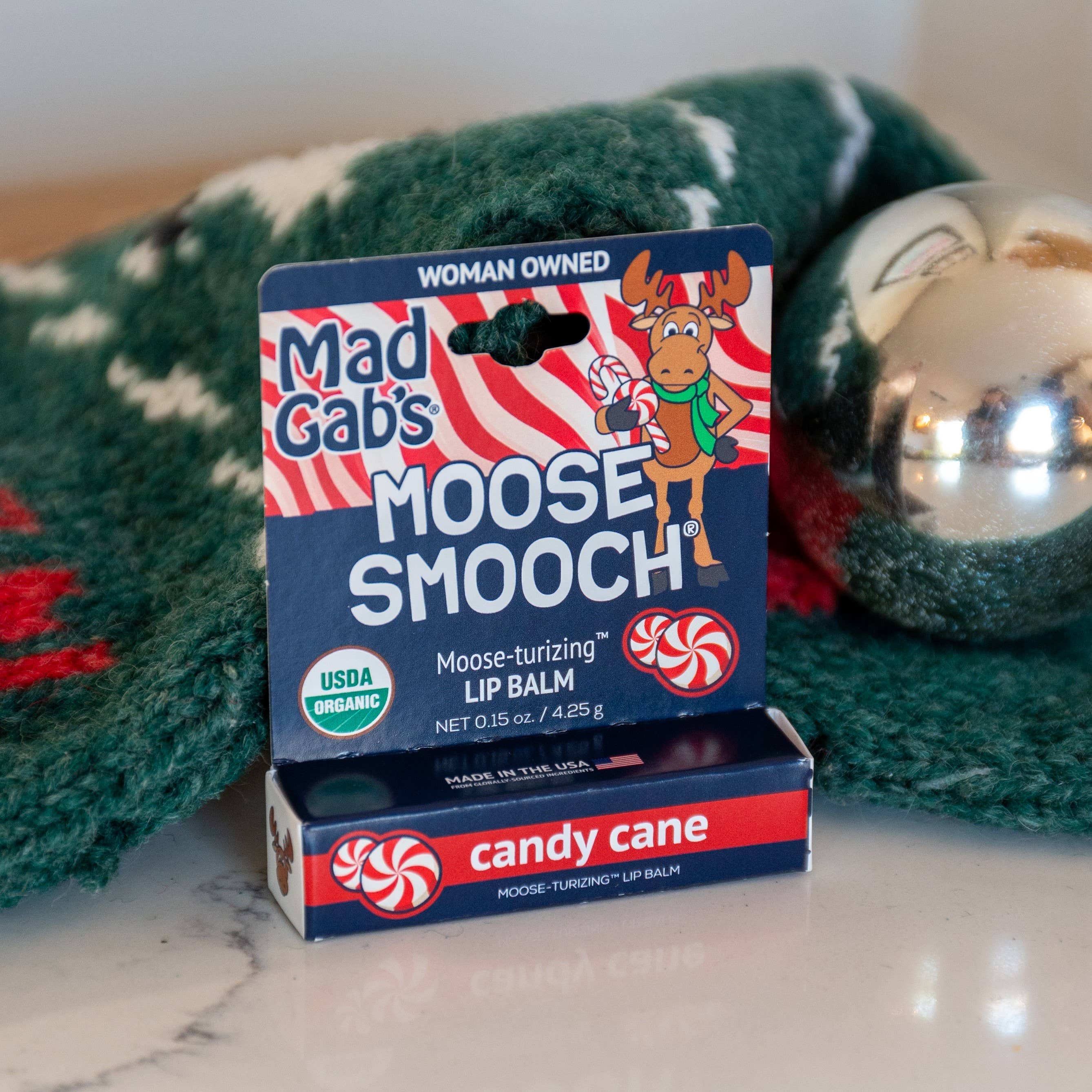 Mad Gab's - Wholesale Lip Balm - Organic Holiday Moose Smooch Hangable Single Peg5