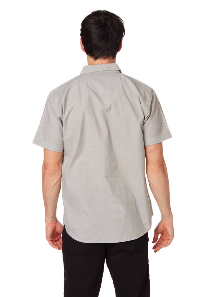 Gray Men's Solid Chambray Cotton Short Sleeve Shirts for wholesale on Faire1