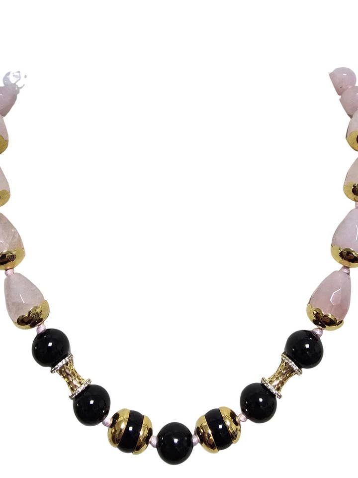 Halskette aus Rosenquarz und schwarzem Onyx für den Großhandel von L'OFFICIEL SRL